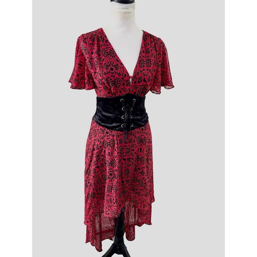 DISNEY Hot Topic Snow White Velvet Corset Hi Low Red Dress Fairytale Whimsigoth